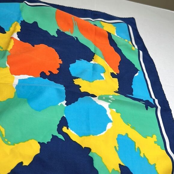 Multicolored Retro Rain scarf Blue green yellow orange EUC - Picture 6 of 11